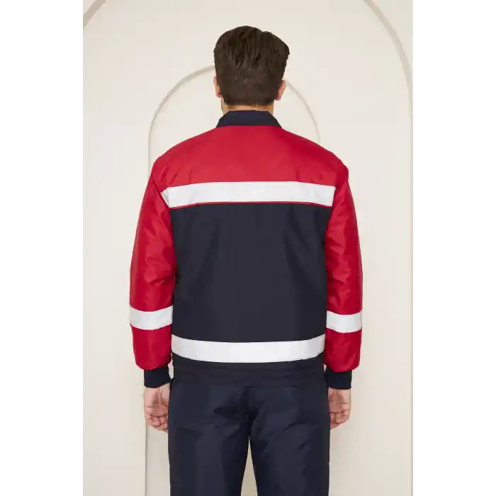 Orange Safety Kırmızı Robalı Lacivert Soğuk Hava Montu Su Ve Rüzgar İticili