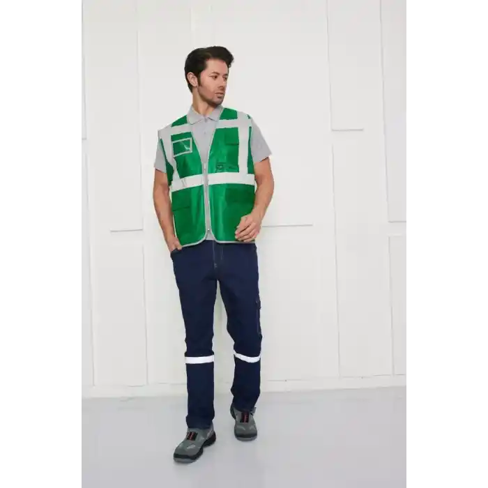 Orange Safety Koyu Yeşil Mühendis Tipi İkaz Yeleği