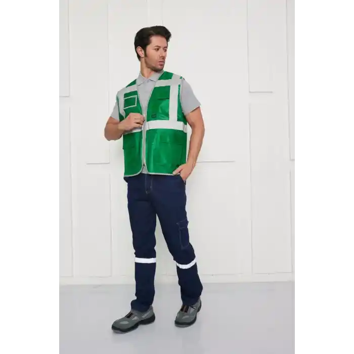 Orange Safety Koyu Yeşil Mühendis Tipi İkaz Yeleği