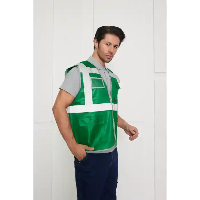 Orange Safety Koyu Yeşil Mühendis Tipi İkaz Yeleği