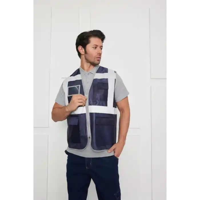 Orange Safety Lacivert Mühendis Tipi İkaz Yeleği