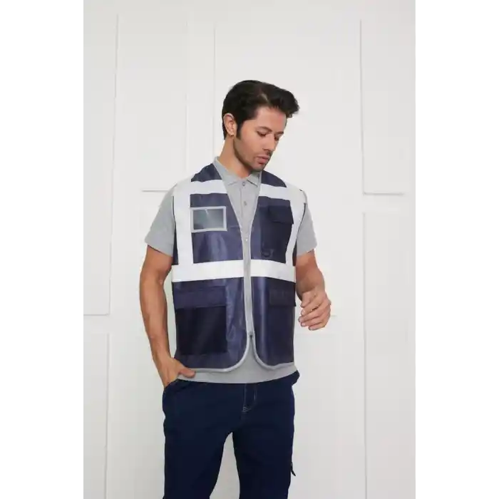 Orange Safety Lacivert Mühendis Tipi İkaz Yeleği