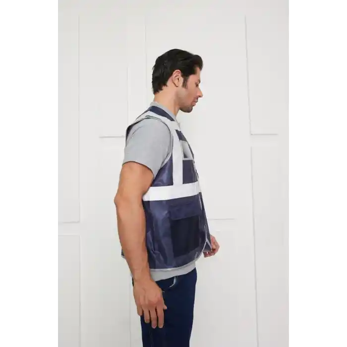 Orange Safety Lacivert Mühendis Tipi İkaz Yeleği