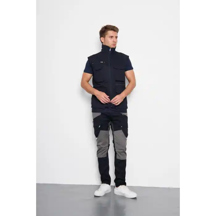 Orange Safety Lacivert Takım Mısır Harman Karışımı Yelek + Pantolon