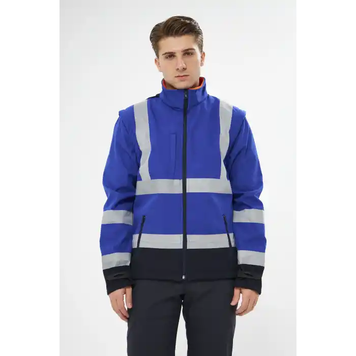 Orange Safety Saks Mavi Softshell Mont Kolları Çıkmalı Reflektörlü