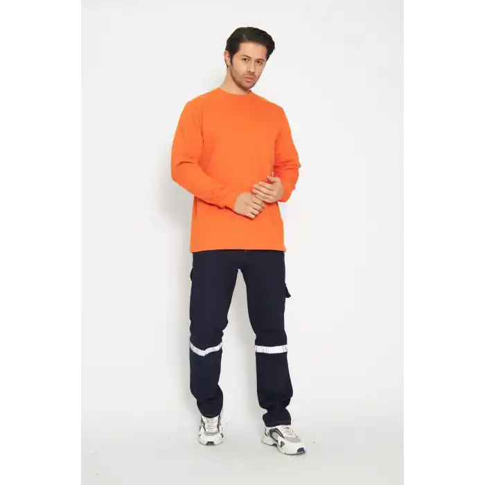 Orange Safety Sweat T-shırt Bisiklet Yaka Kışlık Uzun Kol Turuncu