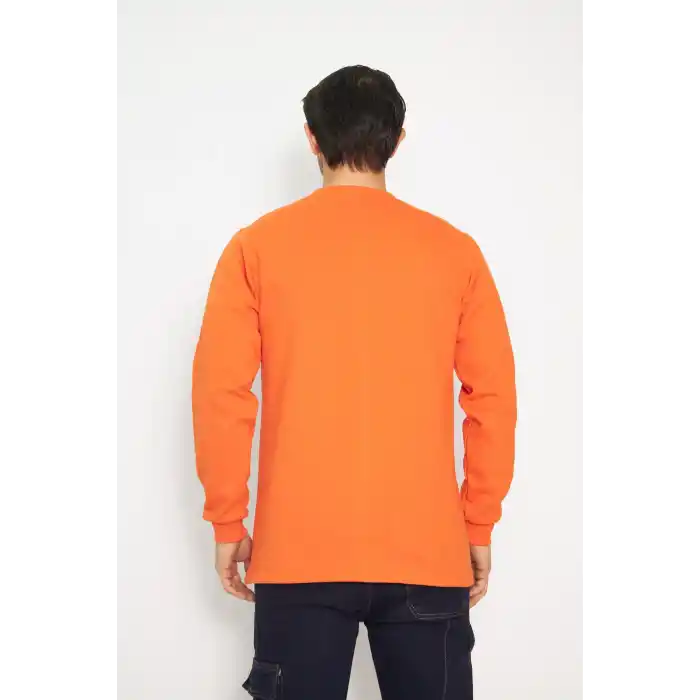 Orange Safety Sweat T-shırt Bisiklet Yaka Kışlık Uzun Kol Turuncu