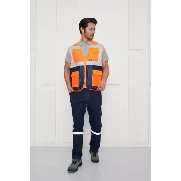 Orange Safety Turuncu-Lacivert Mühendis Tipi İkaz Yeleği