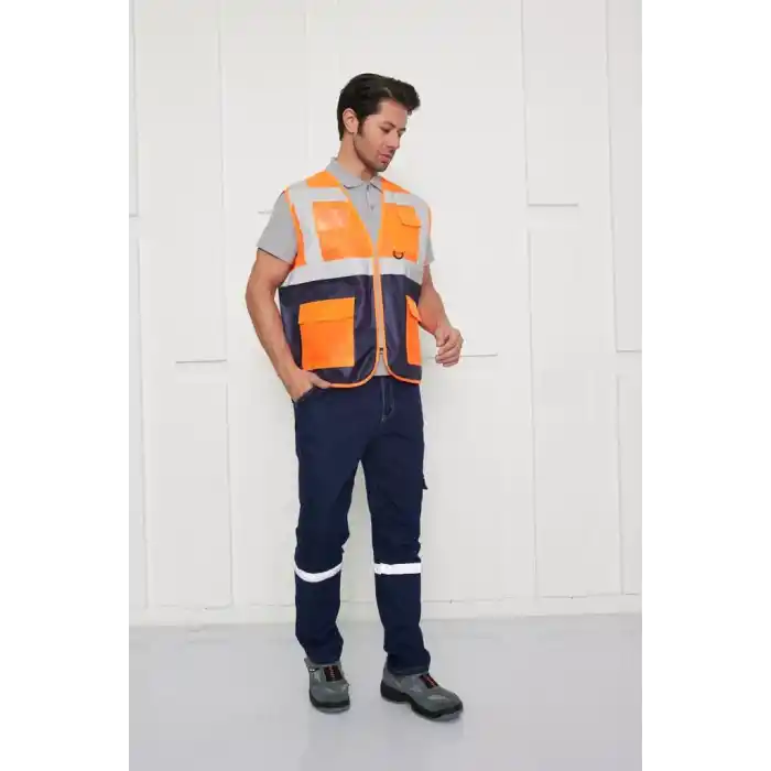 Orange Safety Turuncu-Lacivert Mühendis Tipi İkaz Yeleği
