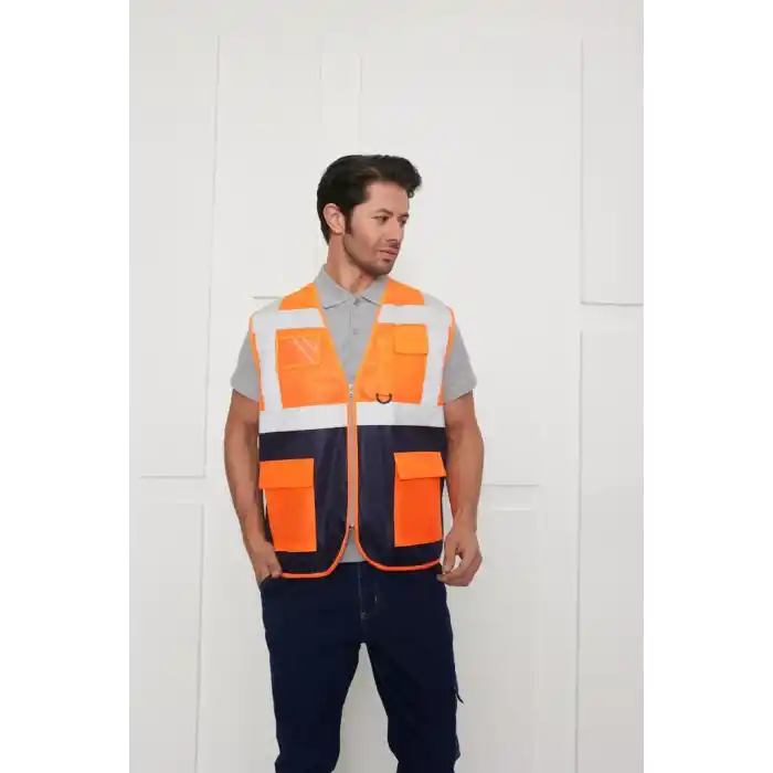 Orange Safety Turuncu-Lacivert Mühendis Tipi İkaz Yeleği
