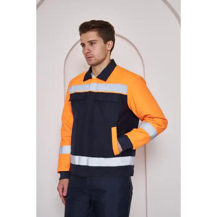 Orange Safety Turuncu Robalı Lacivert Soğuk Hava Mont Pantolon Takımı Su Ve Rüzgar İticili