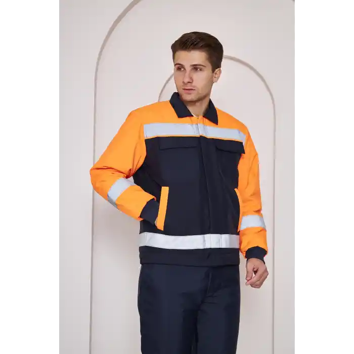 Orange Safety Turuncu Robalı Lacivert Soğuk Hava Montu Su Ve Rüzgar İticili