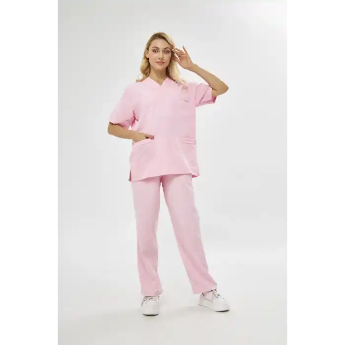 Orange Safety V Yaka Treecotton Pembe Hemşire Takım