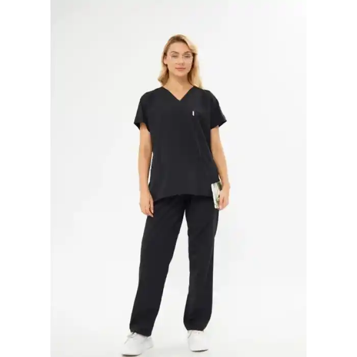 Orange Safety V Yaka Treecotton Siyah Hemşire Takım
