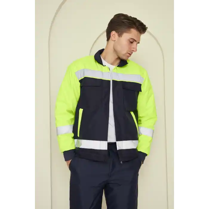 Orange Safety Yeşil Robalı Lacivert Soğuk Hava Montu Su Ve Rüzgar İticili