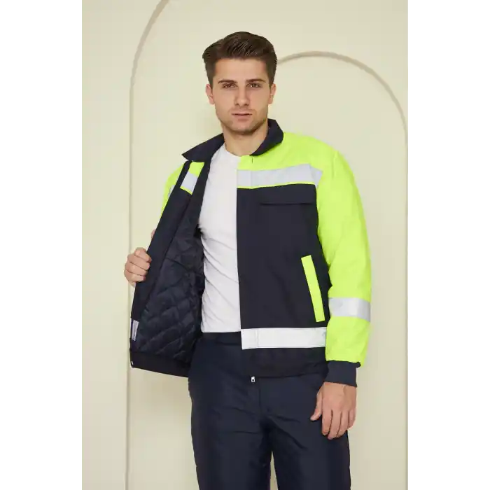 Orange Safety Yeşil Robalı Lacivert Soğuk Hava Montu Su Ve Rüzgar İticili