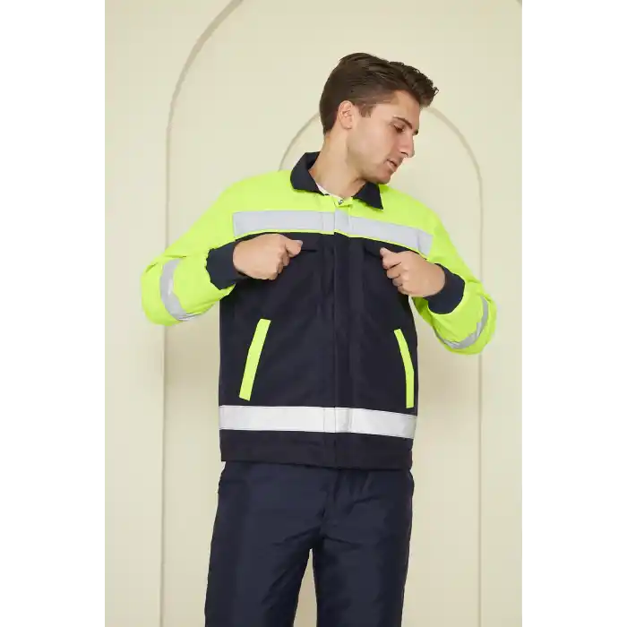 Orange Safety Yeşil Robalı Lacivert Soğuk Hava Montu Su Ve Rüzgar İticili