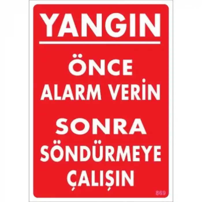 Pvc Levha Yangın Önce Alarm Verin Sonra Söndürmeye Çalışın 25X35 Cm