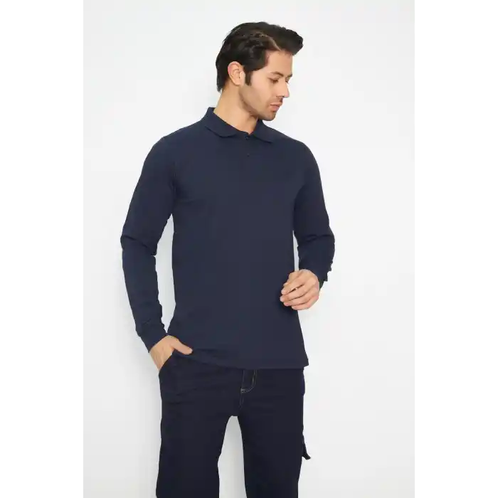 Sweat t-shırt Polo Yaka Kışlık Uzun Kol Gri