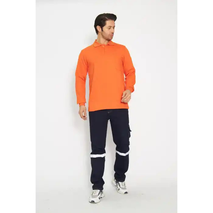Sweat t-shırt Polo Yaka Kışlık Uzun Kol Turuncu