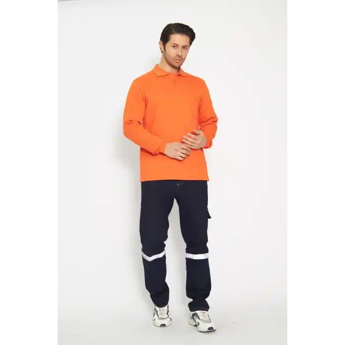 Sweat t-shırt Polo Yaka Kışlık Uzun Kol Turuncu