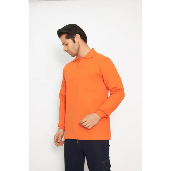 Sweat t-shırt Polo Yaka Kışlık Uzun Kol Turuncu
