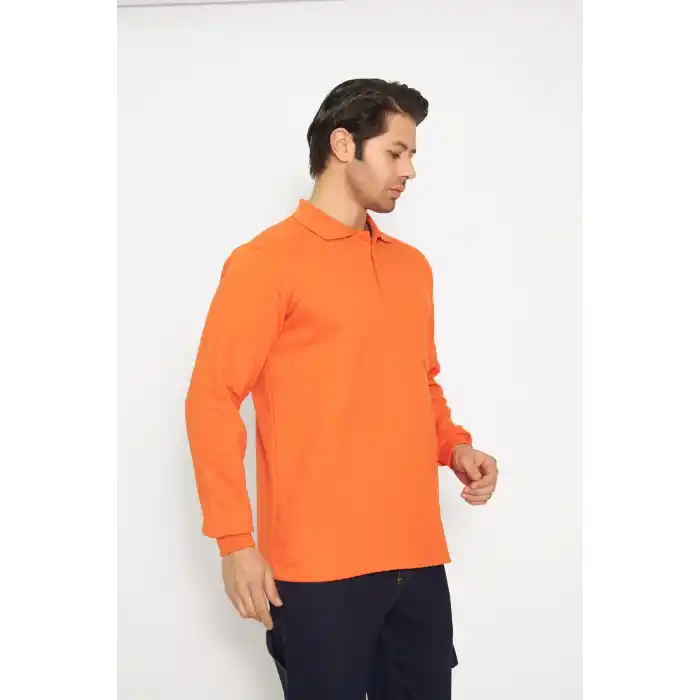 Sweat t-shırt Polo Yaka Kışlık Uzun Kol Turuncu