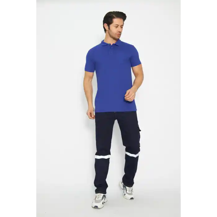 T-shirt Polo Yaka Kısakol %100 Pamuk Cepli Sax Mavi