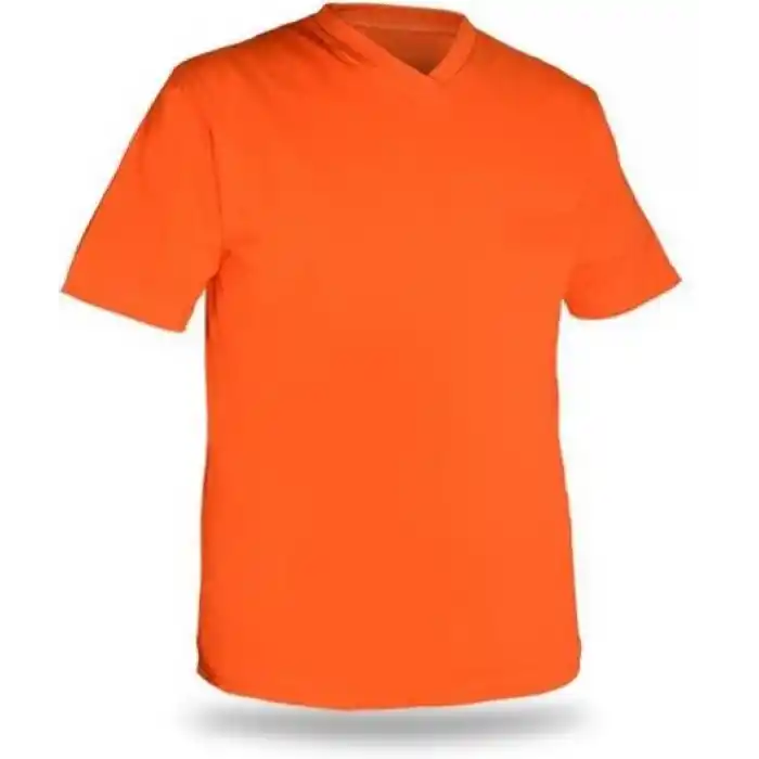 T-shirt V Yaka Kısakol %100 Pamuk Cepli Turuncu