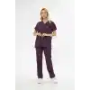 Orange Safety V Yaka Treecotton Mürdüm Rengi Hemşire Takım
