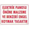 Pvc Levha Energy Panosu Önüne Malzeme ve Benzeri Engel Koymak Yasaktır 25*35 cm