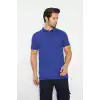 T-shirt Polo Yaka Kısakol %100 Pamuk Cepli Sax Mavi