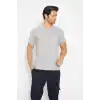 T-shirt V Yaka Kısakol %100 Pamuk Cepli Gri