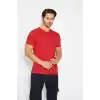 T-shirt V Yaka Kısakol %100 Pamuk Cepli Kırmızı