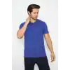 T-shirt V Yaka Kısakol %100 Pamuk Cepli Sax Mavi