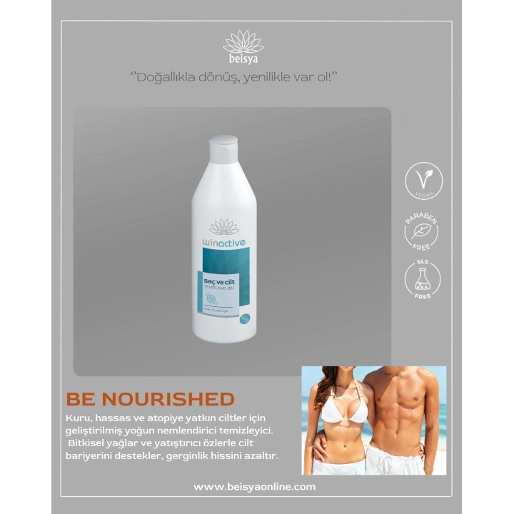 Beisya Winactive Kuru Ciltler İçin Saç Ve Cilt Temizleme Jeli 250 ml