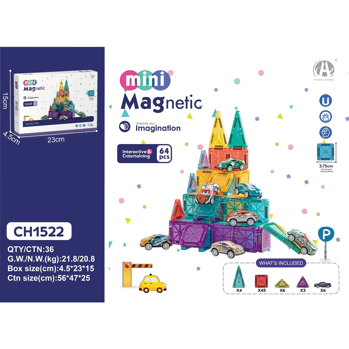 BUĞZ 3.75CM Mini Magnetic Blok 64 Parça