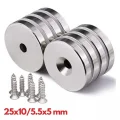 10 Adet 25x10/5x5,5 Mm Neodyum Mıknatıs Havşa Delikli Magnet Vida Atılabilir N35 Nikel Paslanmaz