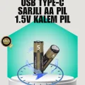 1.5V AA Şarjlı Lityum Pil | 1000+ Kez Şarj Edilebilir | Hızlı Type-C Şarj (2 Adet)