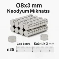 BUĞZ 5 Adet 8x3mm Yuvarlak Neodyum Mıknatıs Güçlü Nikel Kaplamalı Kaliteli Dayanıklı Magnet