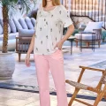 Aqua 25674 Kadın Kısa Kol Gül Desen Pijama Takımı