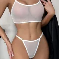 Beyaz Transparan Tül Bralet Tanga İç Giyim Takımı TM1388
