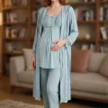 Bone 6205 Kadın 3lü Jakarlı Sabahlıklı Lohusa Pijama Takımı