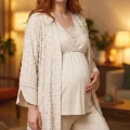 Bone 6209 Kadın 3lü Dokuma Sabahlıklı Lohusa Pijama Takımı