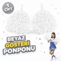 BUĞZ 1 Çift Beyaz Okul Gösteri Ponponları - Ekstra Dolgun