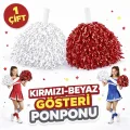 BUĞZ 1 Çift Kırmızı - Beyaz Okul Gösteri Ponponları - Ekstra Dolgun