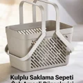 BUĞZ 1li Gri Çok Amaçlı Kulplu Sepet Mutfak Banyo Organizer Taşıma Sepeti