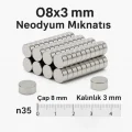 BUĞZ 10 Adet 8x3mm Yuvarlak Neodyum Mıknatıs Güçlü Nikel Kaplamalı Kaliteli Dayanıklı Magnet