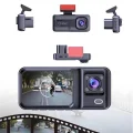  1080P 3 Lensli WİFİ Araç İçi Kameralı Ekran DVR Kaydedici Gece Görüşlü