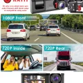 1080P Dash Cam Full Hd Araç içi Kamera Ön Arka ve İç Kayıt 3 Kamera Gece Görüşlü G Sensör Geniş Açı